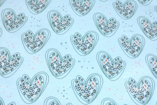 0,5 MTR.  ♥ LEO HEARTS - HELLBLAU - JERSEY ♥