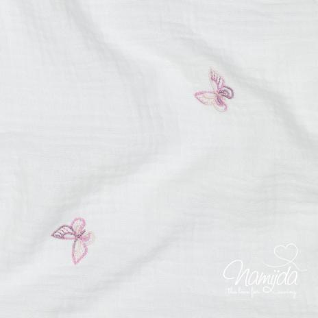 0,5 MTR. ♥ BUTTERFLY FLIEDER GESTICKT MUSSELIN ♥