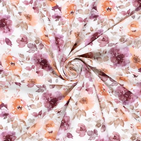 0,5 MTR.   ♥ SOFT FRENCH TERRY FLOWERS AUBERGINE ♥