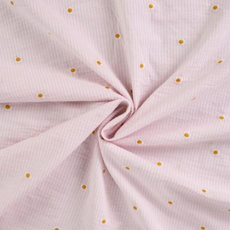 0,5 MTR. SEERSUCKER STREIFEN GÄNSEBLÜMCHEN ROSA BAUMWOLLE