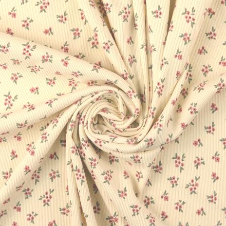 0,5 MTR. ♥ RIPPSTRICK JERSEY  BLÜTENPOESIE NATURAL  ♥