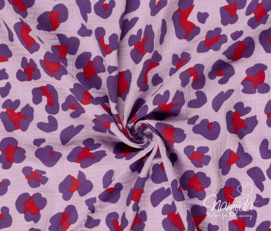 0,5 MTR. ♥ MUSSELIN LEO FLIEDER/ROT ♥
