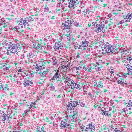 0,5 MTR. FLOWERS LILA/ROSE BAUMWOLL POPELINE