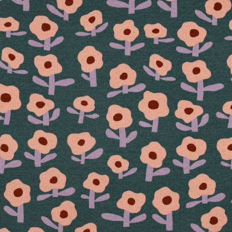0,5 MTR. ♥ RIPPSTRICK RETRO BLOOM DAISIES GRÜN JERSEY  ♥