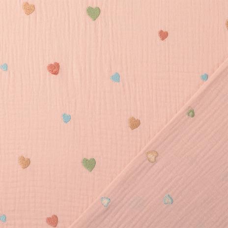 0,5 MTR. ♥ MuSSELIN GESTICKTE PASTELL HERZCHEN ROSE ♥