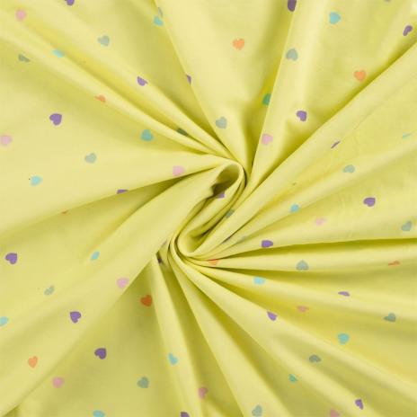 0,50 MTR. ♥ PASTELL HERZCHEN BUTTER LEMON JERSEY ♥