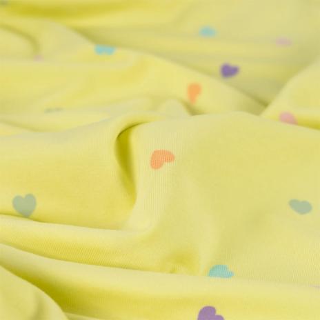 0,50 MTR. ♥ PASTELL HERZCHEN BUTTER LEMON JERSEY ♥