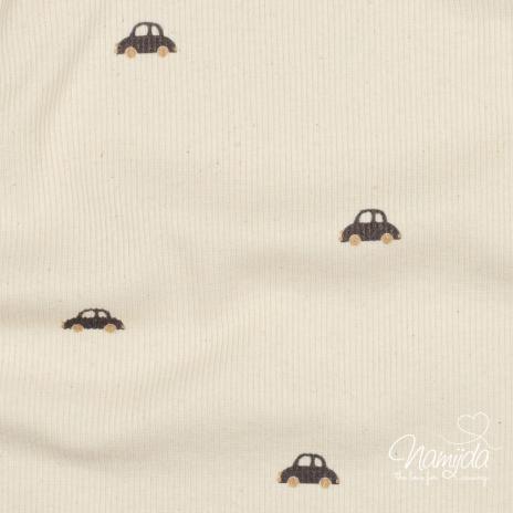0,5 MTR. ♥ RIPPSTRICK JERSEY AUTO/FAHRZEUGE - NATUR ♥