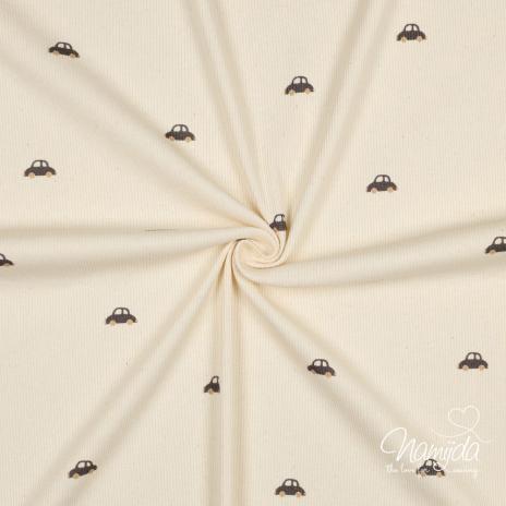 0,5 MTR. ♥ RIPPSTRICK JERSEY AUTO/FAHRZEUGE - NATUR ♥
