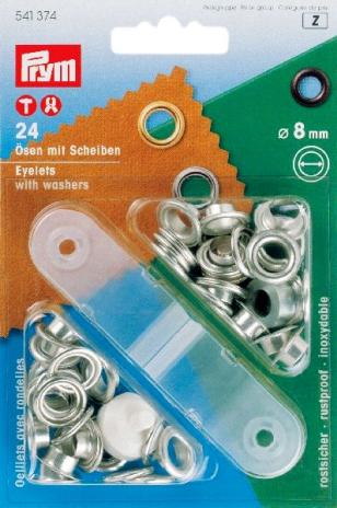 24 PRYM Ösen mit Scheiben - EYELETS - 8mm - Silber 541374