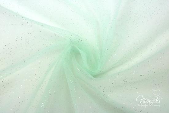 0,5 MTR. ♥ WEICHER GLITZER TüLL MINT/SILBER ♥