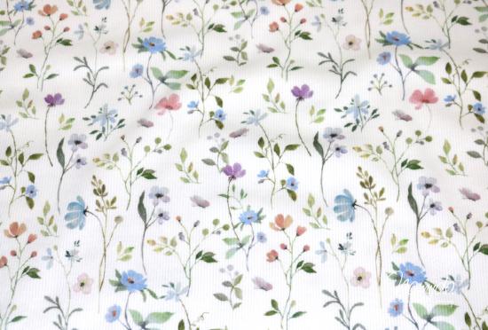 0,5 MTR. ♥ RIPPSTRICK JERSEY SUMMER FLOWERS HELLBLAU ♥