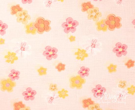 0,5 MTR.  ♥ MUSSELIN DOUBLE GAUZE - FLOWERS ROSE ♥