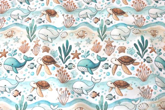 0,50 MTR. ♥ WILD OCEAN WAL & WAVES HELLBLAU/SAND JERSEY ♥
