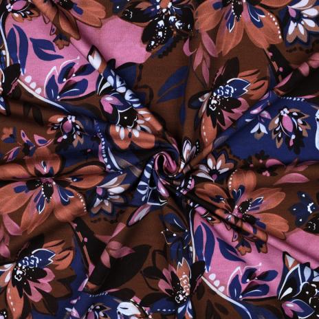 0,5 MTR. AUTUMN BLOOMS BRAUN/LILA - FRENCH TERRY