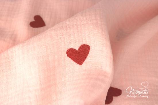0,5 MTR. ♥ MuSSELIN GESTICKTE HERZEN ROSE ♥