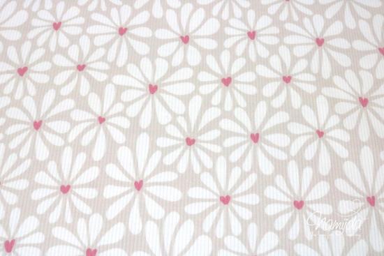 0,5 MTR.  ♥ RIPPSTRICK JERSEY LOVE FLOWERS PINK ♥