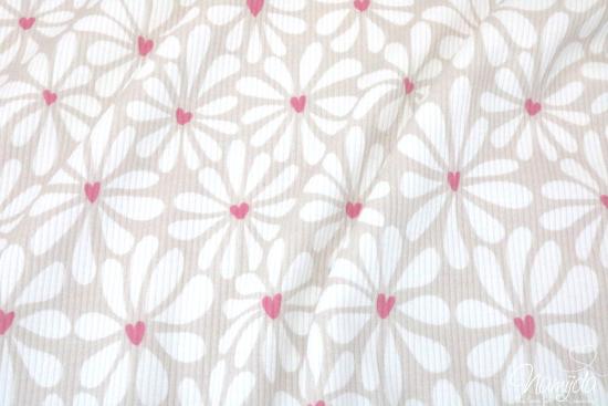 0,5 MTR.  ♥ RIPPSTRICK JERSEY LOVE FLOWERS PINK ♥