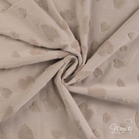 0,5 MTR. ♥ FROTTEE HEARTS JACQUARD TAUPE ♥