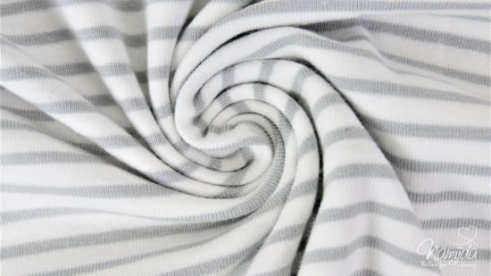 0,5 MTR. ♥ STREIFENJERSEY BAUMWOLLE  HELLGRAU/WeiSS ♥