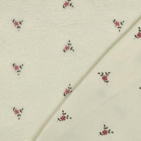 0,5 MTR. ♥ TEDDY GESTICKTE BLÜMCHEN NATUR ♥