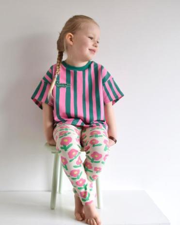 0,5 MTR.  STREIFEN STRIPES PINK/GRÜN FRENCH TERRY