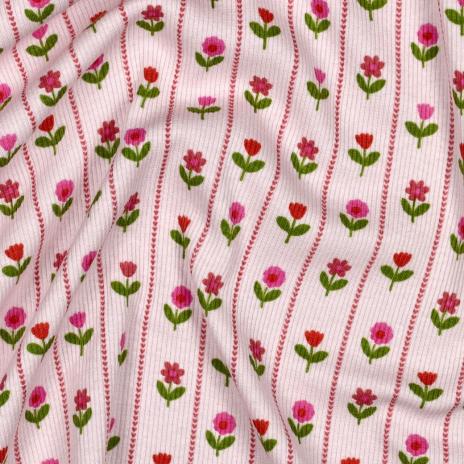 0,5 MTR. ♥ RIPPSTRICK JERSEY  LILLE BLOMST ROSE ♥