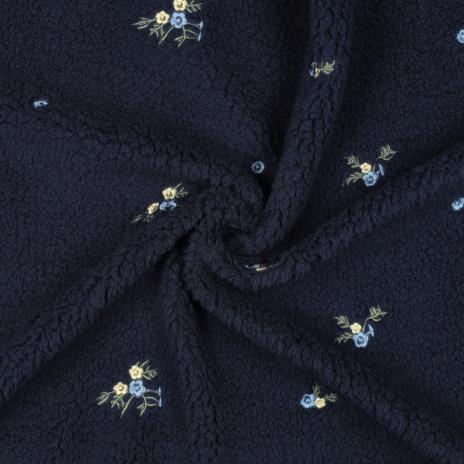 0,5 MTR. ♥ TEDDY GESTICKTE BLÜMCHEN NAVY ♥