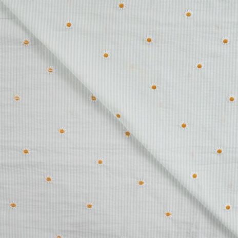 0,5 MTR. SEERSUCKER STREIFEN GÄNSEBLÜMCHEN MINT BAUMWOLLE