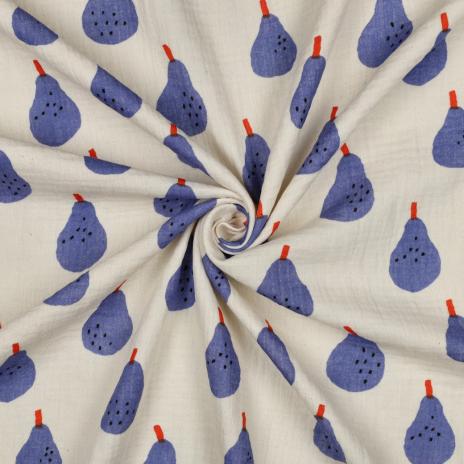 0,5 MTR. ♥ MuSSELIN BIRNEN BLAU ♥