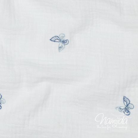 0,5 MTR. ♥ BUTTERFLY JEANS GESTICKT MUSSELIN ♥