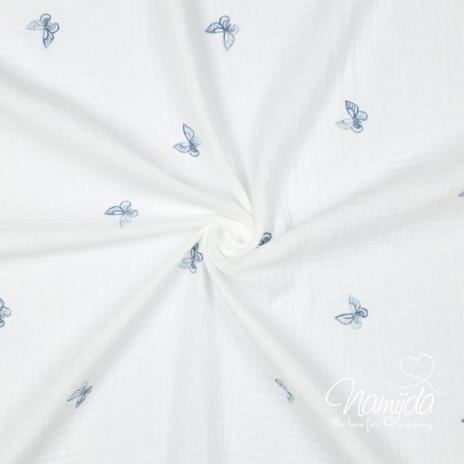 0,5 MTR. ♥ BUTTERFLY JEANS GESTICKT MUSSELIN ♥