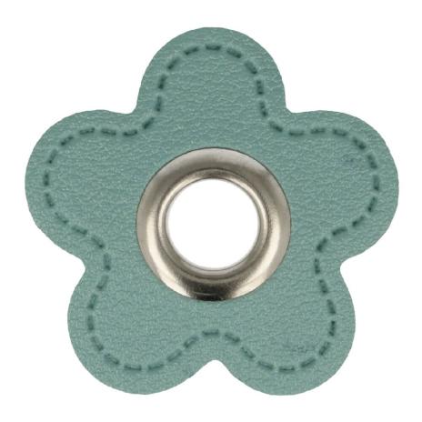 1 STÜCK KuNSTLEDER ÖSEN Patch BLUME PUDER BLAU - 8mm - SILBER