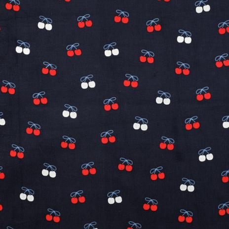 0,5 MTR. ♥ WEICHER BABY FEINCORD KIRSCHEN FOIL NAVY ♥