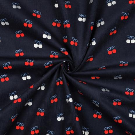 0,5 MTR. ♥ WEICHER BABY FEINCORD KIRSCHEN FOIL NAVY ♥