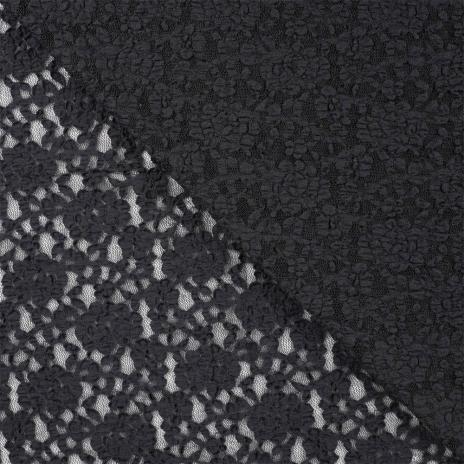 0,5 MTR. ♥ Elastische Spitze BLUMEN - SCHWARZ  - Spitzenstoff ♥