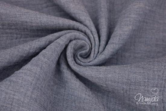 0,5 MTR. ♥ DouBLE GAUZE - Musselin DARK JEANS meliert - Baumwollstoff ♥