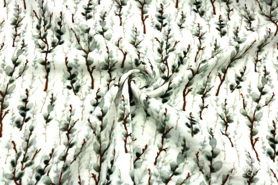 0,5 MTR. ♥ MUSSELIN DOUBLE GAUZE - WEIDENKÄTZCHEN - NATUR/KHAKI ♥