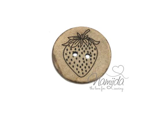 1 Stück ♥ EIGENPRODUKTION KOKOSKNOPF ERDBEERE - HOLZKNOPF - 22 mm ♥