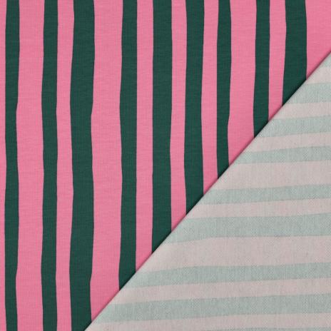 0,5 MTR.  STREIFEN STRIPES PINK/GRÜN FRENCH TERRY
