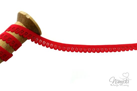 1 MTR. ♥ Elastische Spitze - Ziergummi - ROT - 1,2cm ♥