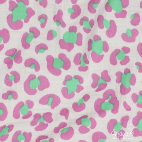 0,5 MTR. ♥ FUNKY LEO HELLROSE-LIME-PINK - MUSSELIN ♥