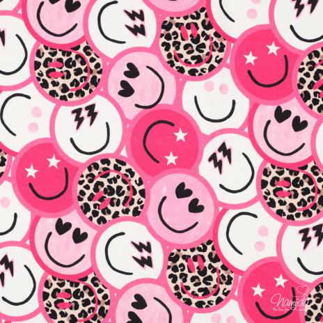 0,5 MTR. ♥ CRAZY SMILEY PINK - FRENCH TERRY ♥