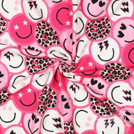 0,5 MTR. ♥ LEO SMILEY PINK - FRENCH TERRY ♥