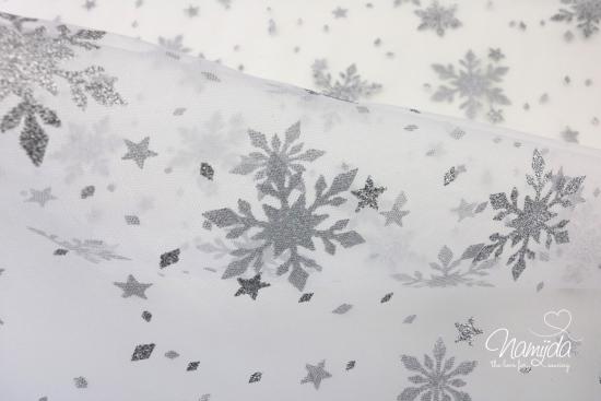 0,5 MTR. ♥ WEICHER EISKRISTALL TüLL NATUR/SILBER ♥
