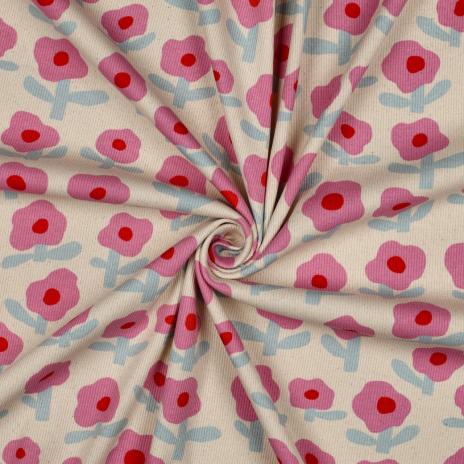 0,5 MTR. ♥ RIPPSTRICK RETRO BLOOM DAISIES PINK JERSEY  ♥