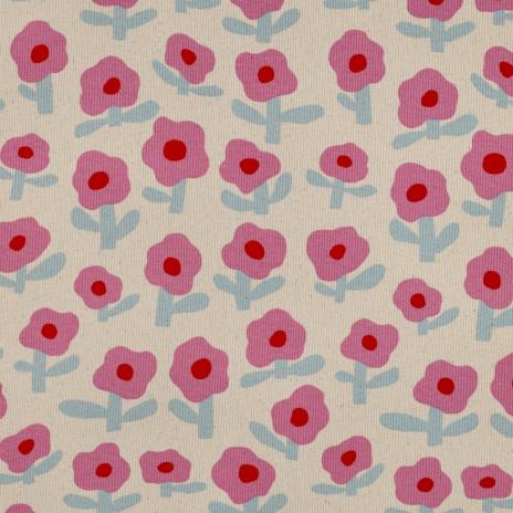 0,5 MTR. ♥ RIPPSTRICK RETRO BLOOM DAISIES PINK JERSEY  ♥