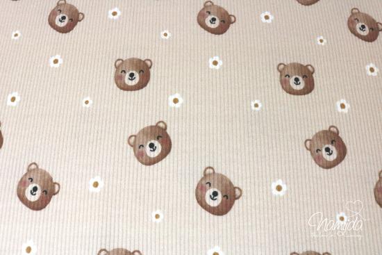 0,5 MTR. ♥ RIPPSTRICK JERSEY HAPPY BEAR & FLOWERS ♥