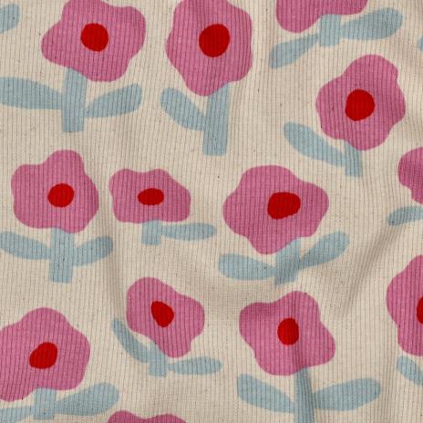 0,5 MTR. ♥ RIPPSTRICK RETRO BLOOM DAISIES PINK JERSEY  ♥