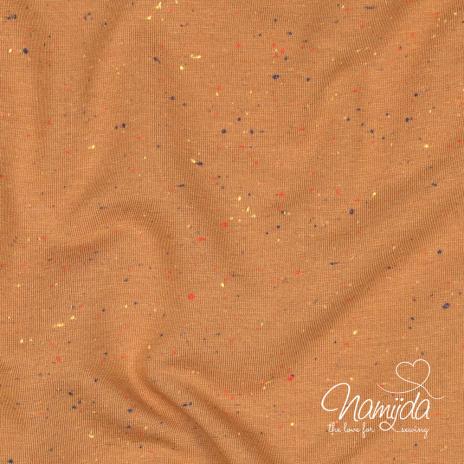 0,5 MTR. ♥ Kuschliger KONFETTI SWEAT CARAMEL - bunte Tupfen - Farbeffekte ♥